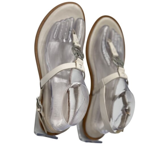 Michael Kors Womens Leather Sandals Size 8.5M Ivory MK Logo Adjustable Strap - Picture 3 of 10